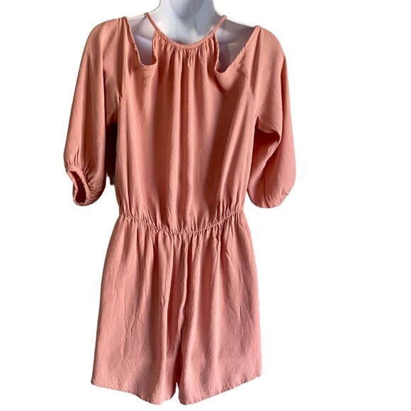Soprano Dusty Pink Cold Shoulder Romper with Pockets Women's Size Large - Picture 6 of 8